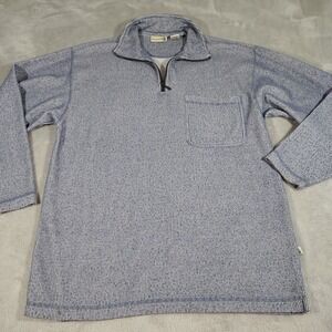 Fieldmaster Pullover Sweater Jacket Men M Blue Stripe Hiking 1/4 Zip Long Sleeve